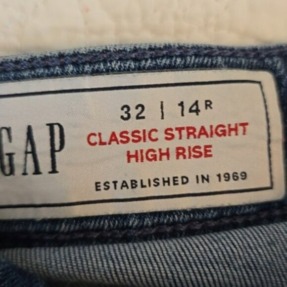 Gap Women's Classic Blue Denim Jeans Size 14 W32 Straight Leg High Rise Stretchy - Picture 7 of 13